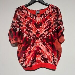 New Directions Weekend Abstract Print Dolman Sleeve Blouse Top Women Medium